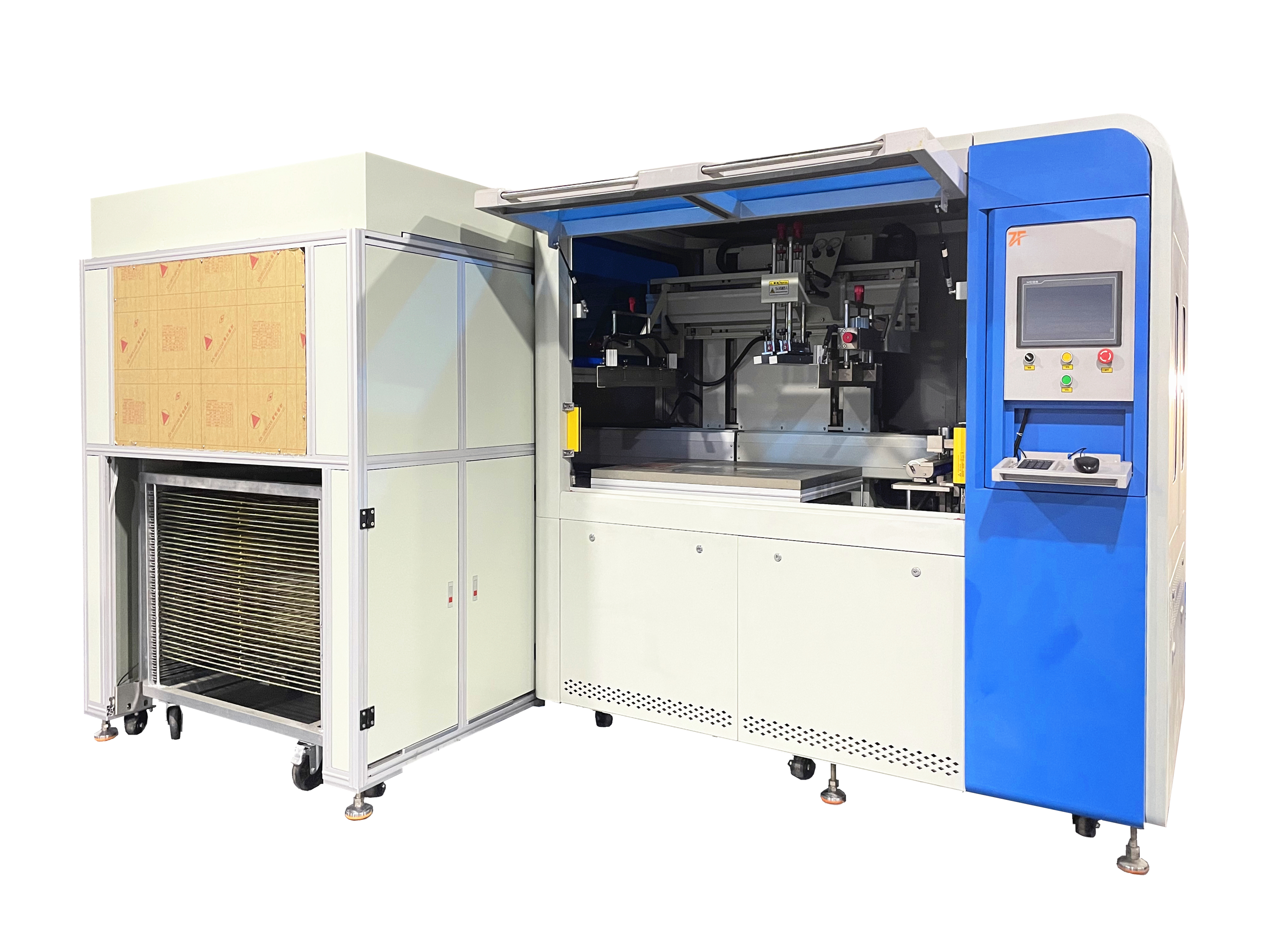  Full-auto Screen Printer+Multi-layer Rack Receiving Machine